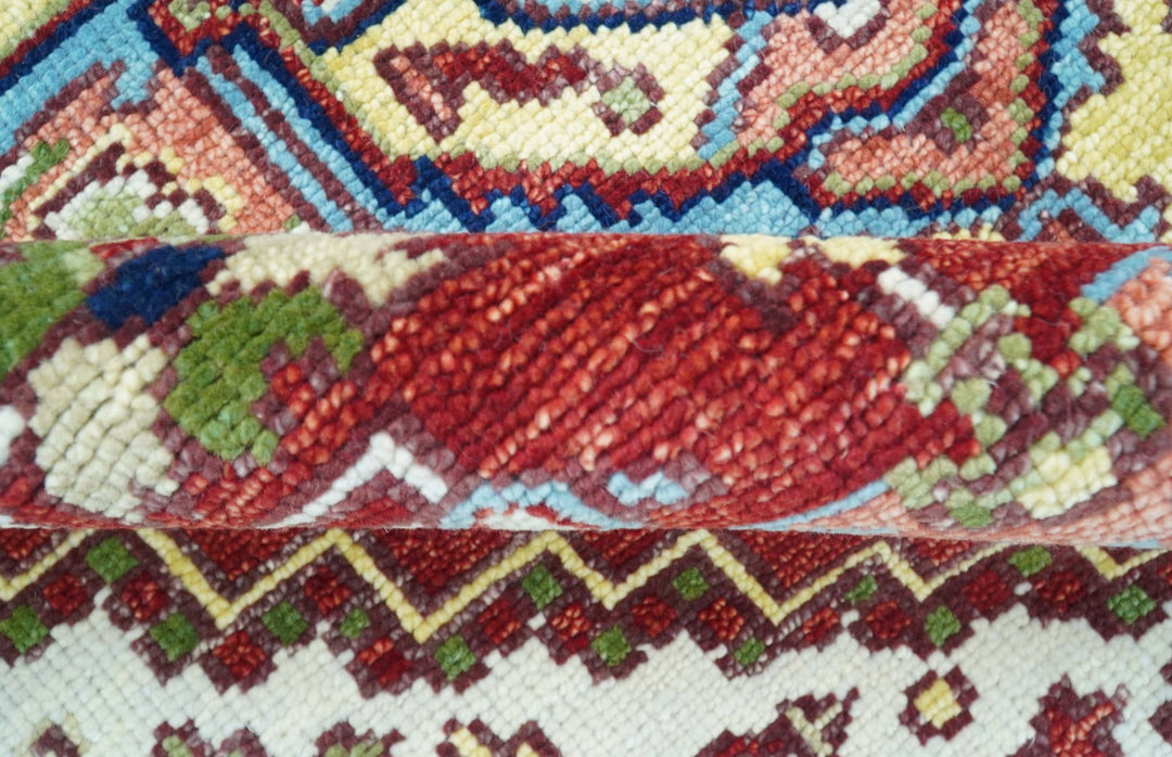 Custom Made Traditional Serapi Rust And Blue Hand Knotted wool area rug - The Rug Decor