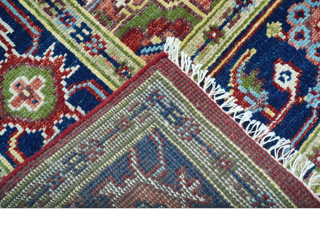 Custom Made Traditional Serapi Rust And Blue Hand Knotted wool area rug - The Rug Decor