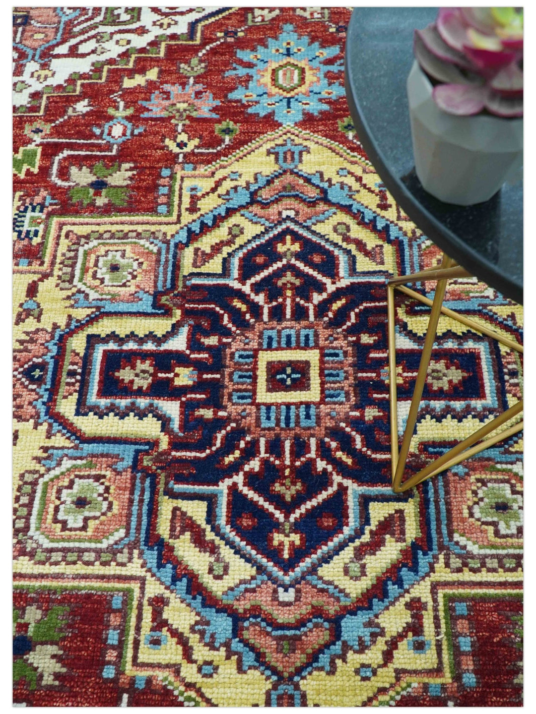 Custom Made Traditional Serapi Rust And Blue Hand Knotted wool area rug - The Rug Decor