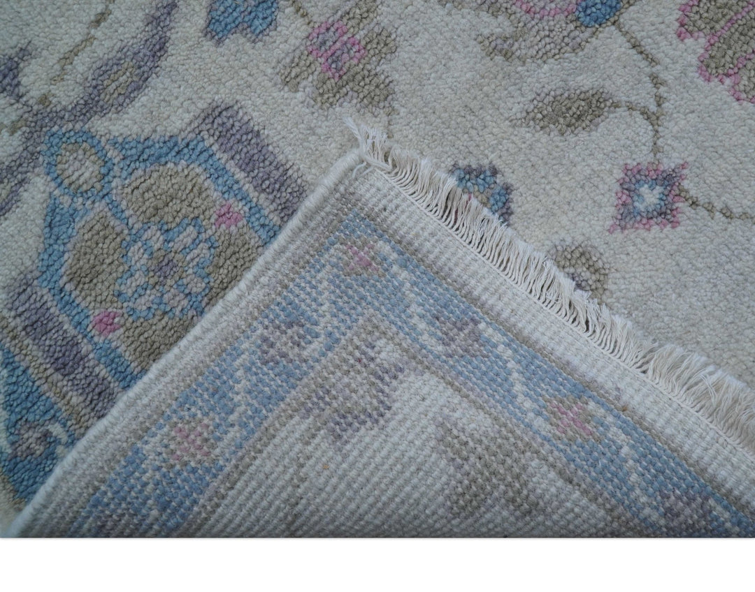 Custom Made Traditional Style Ivory And Blue Hand Knotted Wool Area Rug - The Rug Decor