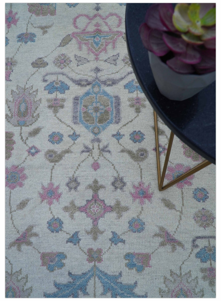 Custom Made Traditional Style Ivory And Blue Hand Knotted Wool Area Rug - The Rug Decor