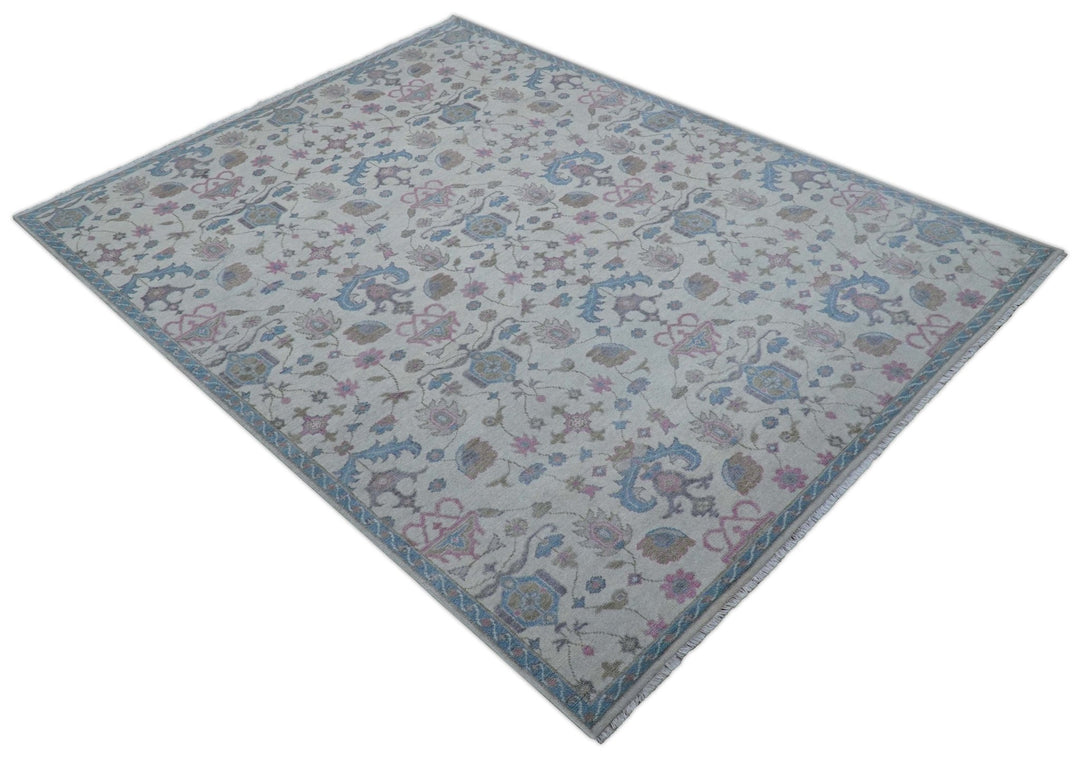 Custom Made Traditional Style Ivory And Blue Hand Knotted Wool Area Rug - The Rug Decor
