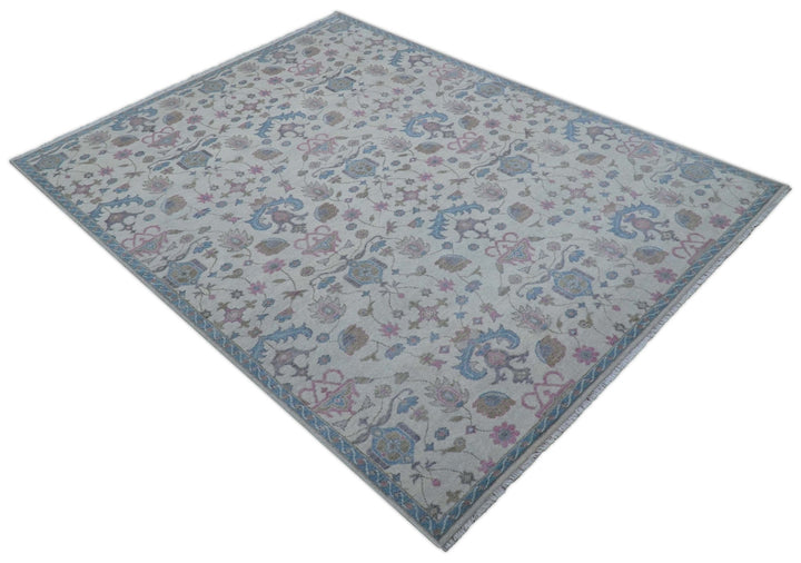 Custom Made Traditional Style Ivory And Blue Hand Knotted Wool Area Rug - The Rug Decor