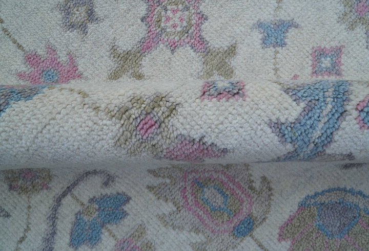 Custom Made Traditional Style Ivory And Blue Hand Knotted Wool Area Rug - The Rug Decor