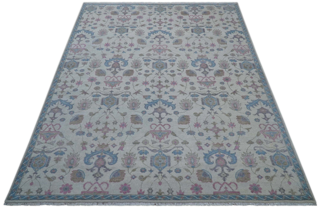 Custom Made Traditional Style Ivory And Blue Hand Knotted Wool Area Rug - The Rug Decor