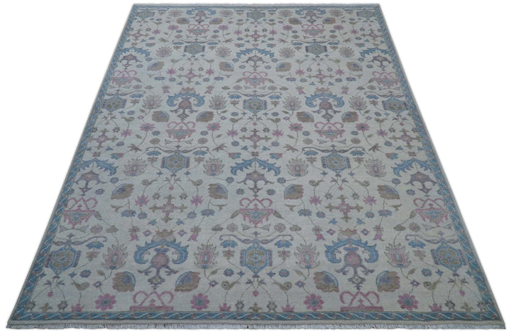 Custom Made Traditional Style Ivory And Blue Hand Knotted Wool Area Rug - The Rug Decor