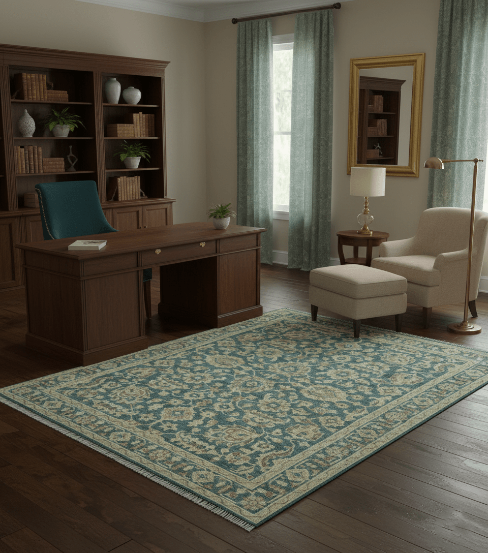 Custom Made Traditional Teal Oushak Hand Knotted Wool Rug - The Rug Decor