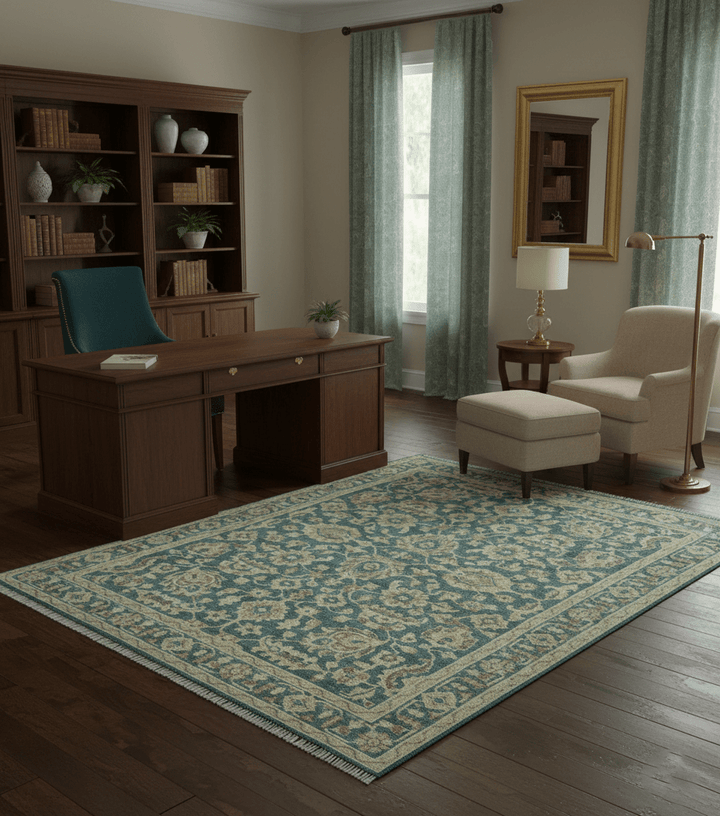 Custom Made Traditional Teal Oushak Hand Knotted Wool Rug - The Rug Decor