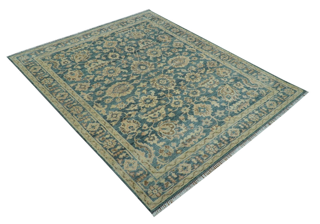 Custom Made Traditional Teal Oushak Hand Knotted Wool Rug - The Rug Decor