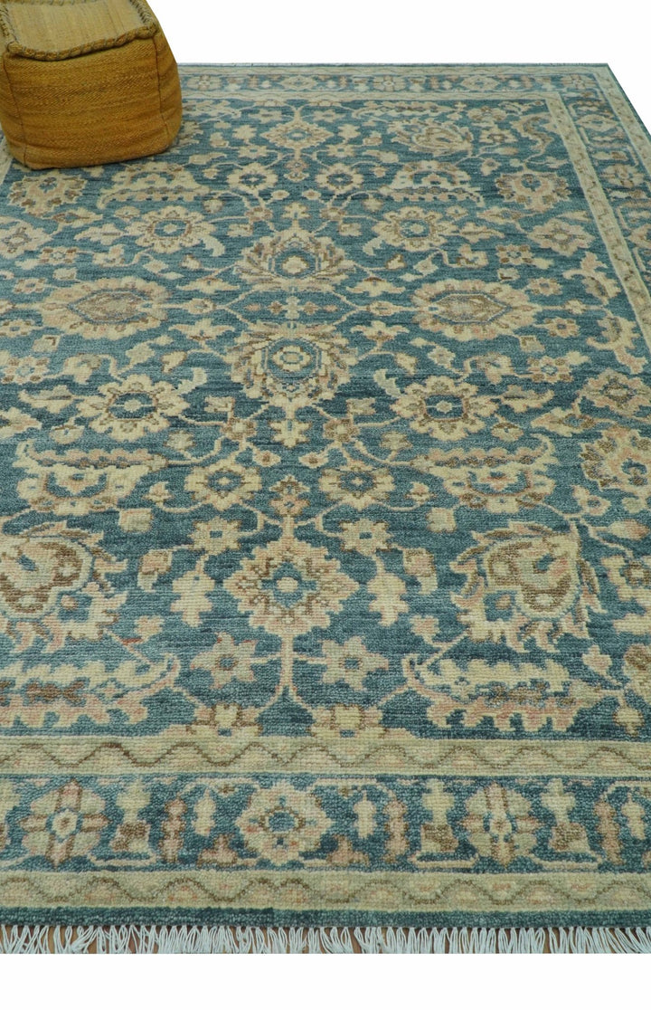 Custom Made Traditional Teal Oushak Hand Knotted Wool Rug - The Rug Decor