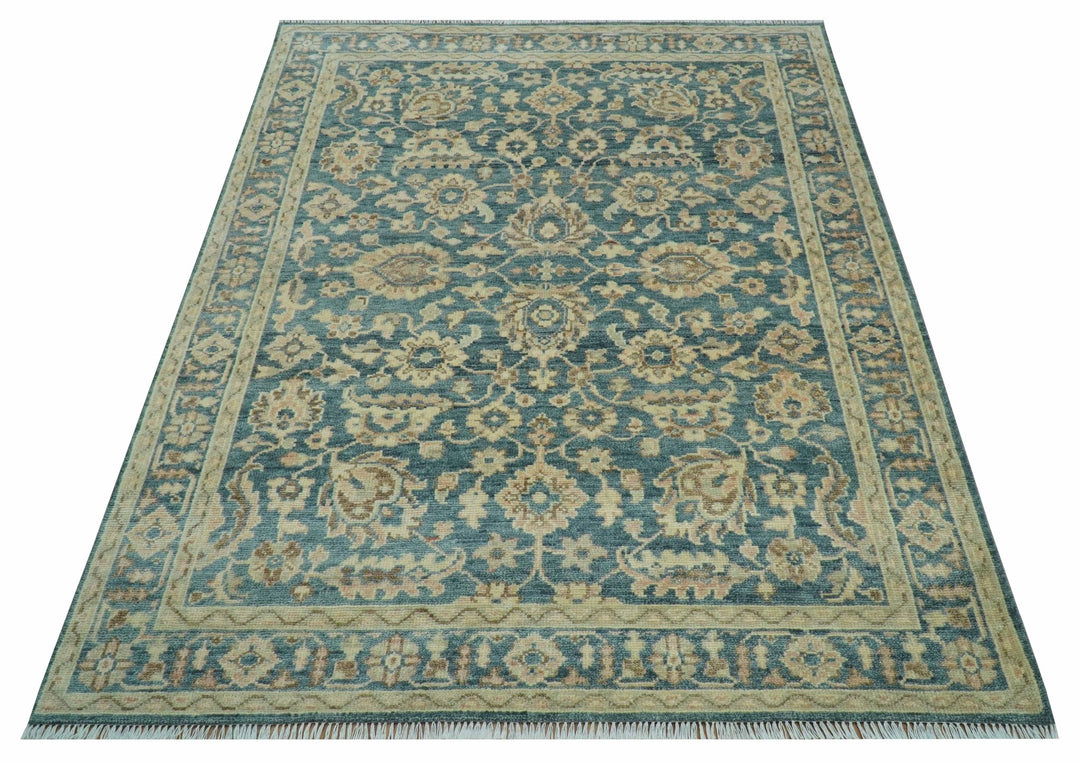 Custom Made Traditional Teal Oushak Hand Knotted Wool Rug - The Rug Decor