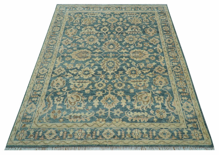 Custom Made Traditional Teal Oushak Hand Knotted Wool Rug - The Rug Decor