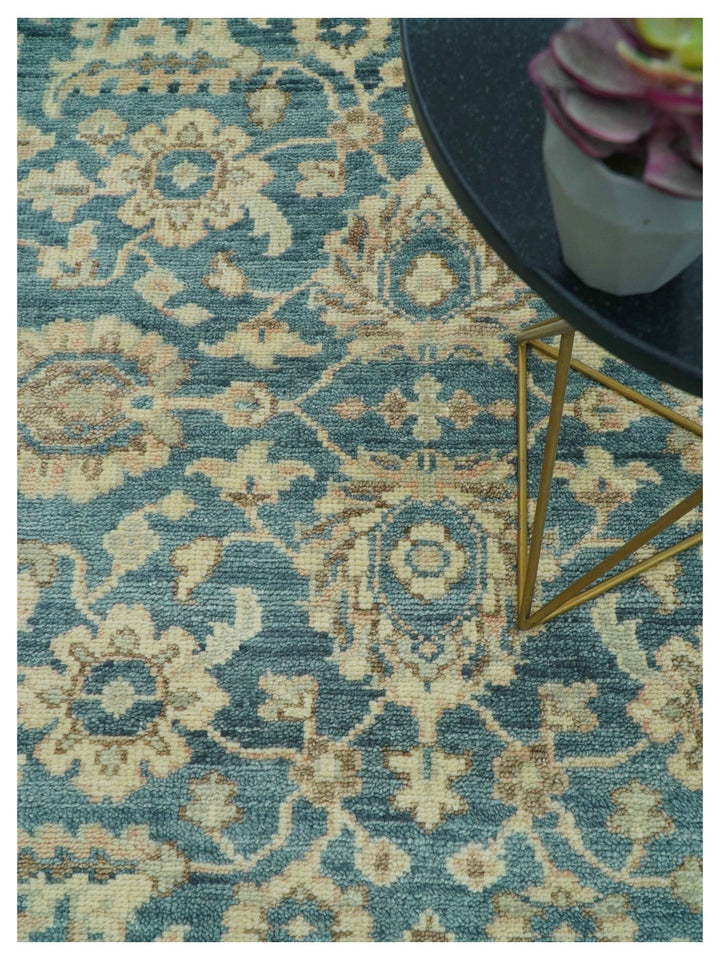 Custom Made Traditional Teal Oushak Hand Knotted Wool Rug - The Rug Decor
