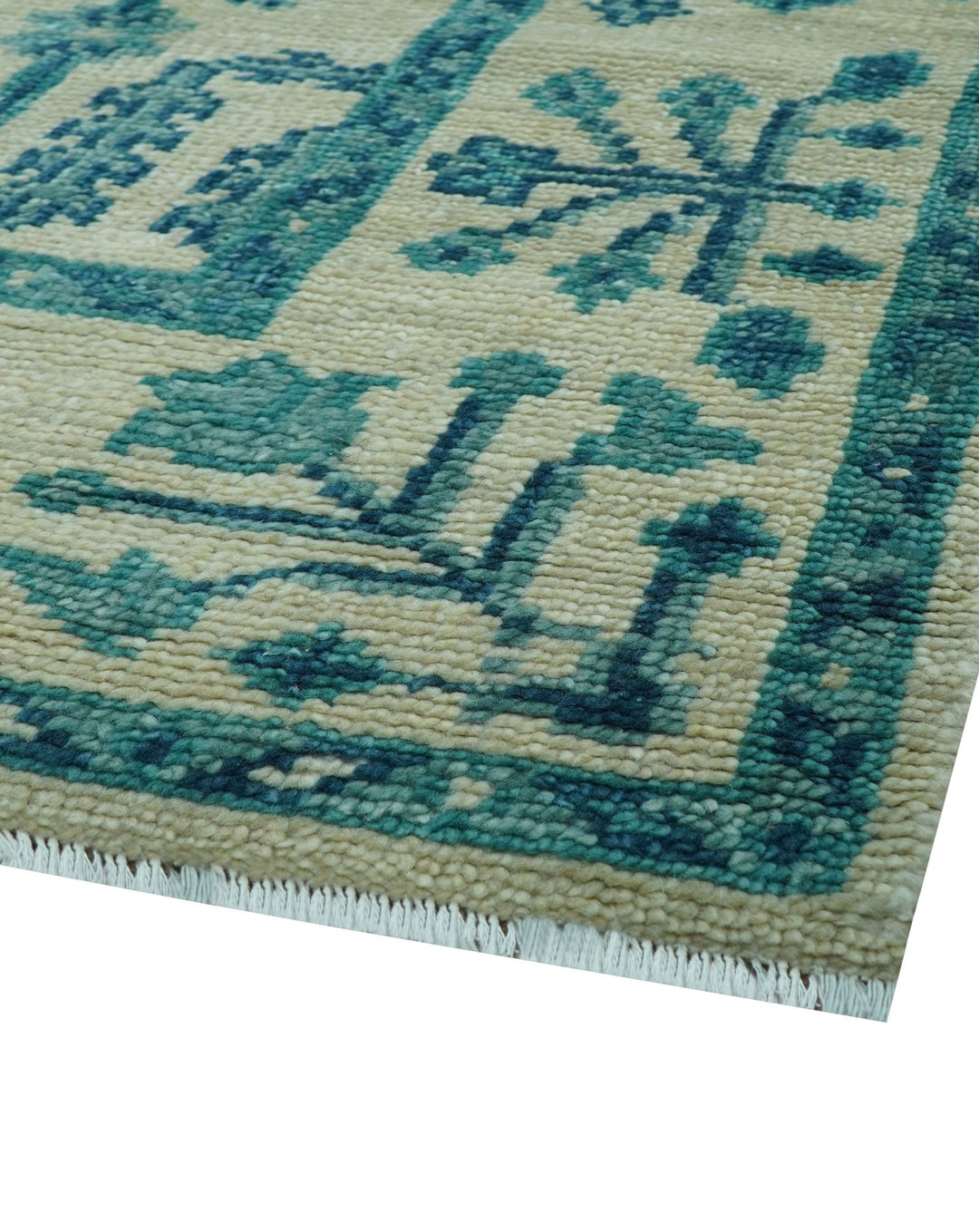 Custom Made Traditional Tree of Life Teal And Ivory Hand Knotted Wool Rug - The Rug Decor