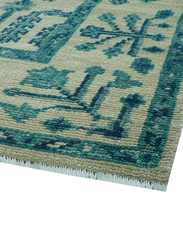 Custom Made Traditional Tree of Life Teal And Ivory Hand Knotted Wool Rug - The Rug Decor
