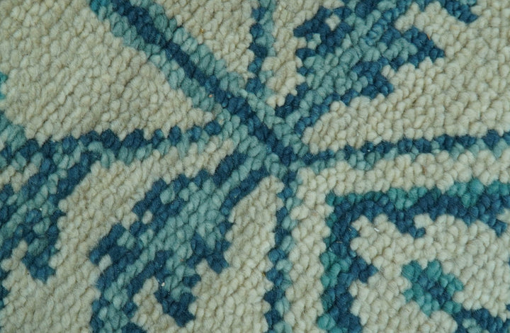 Custom Made Traditional Tree of Life Teal And Ivory Hand Knotted Wool Rug - The Rug Decor