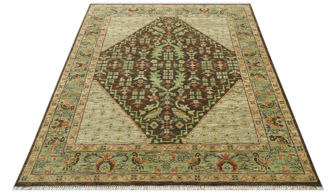 Custom Made Traditional Tribal Beige And Brown Hand Knotted wool area rug - The Rug Decor