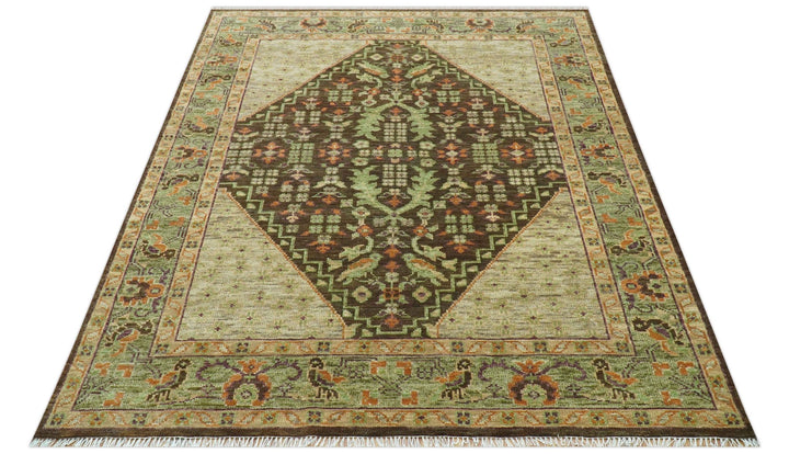 Custom Made Traditional Tribal Beige And Brown Hand Knotted wool area rug - The Rug Decor