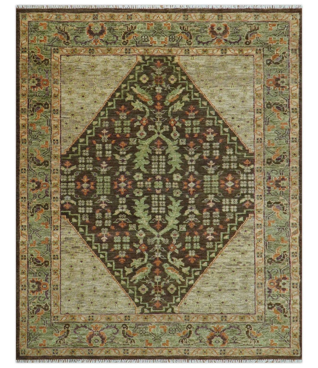Custom Made Traditional Tribal Beige And Brown Hand Knotted wool area rug - The Rug Decor