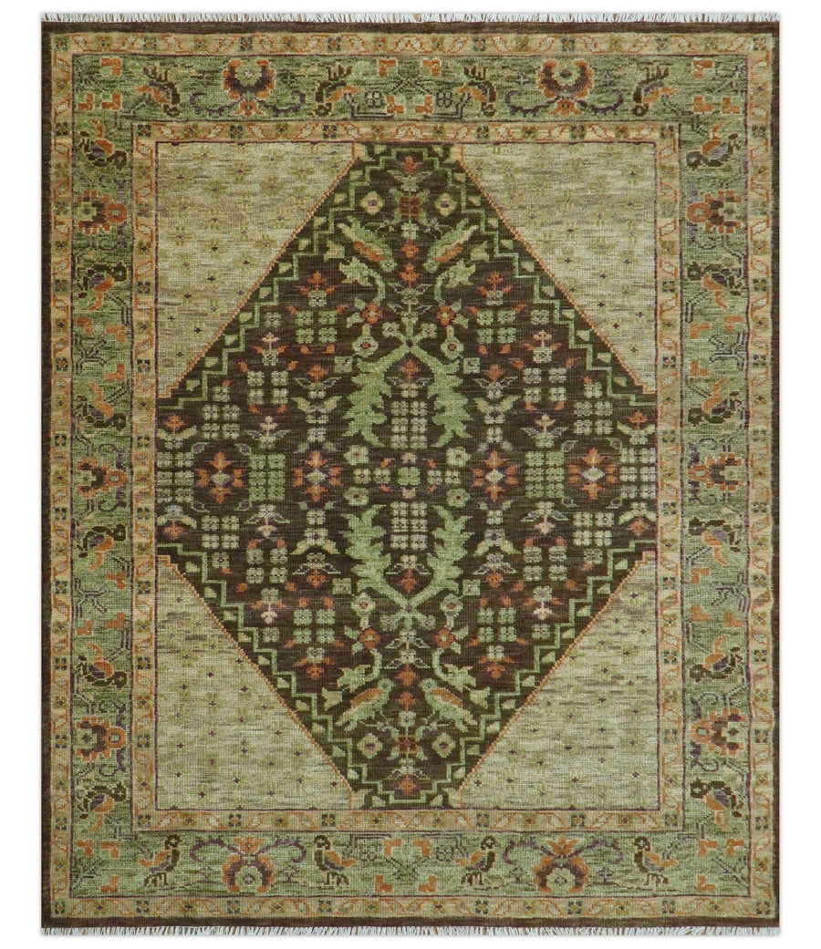 Custom Made Traditional Tribal Beige And Brown Hand Knotted wool area rug - The Rug Decor