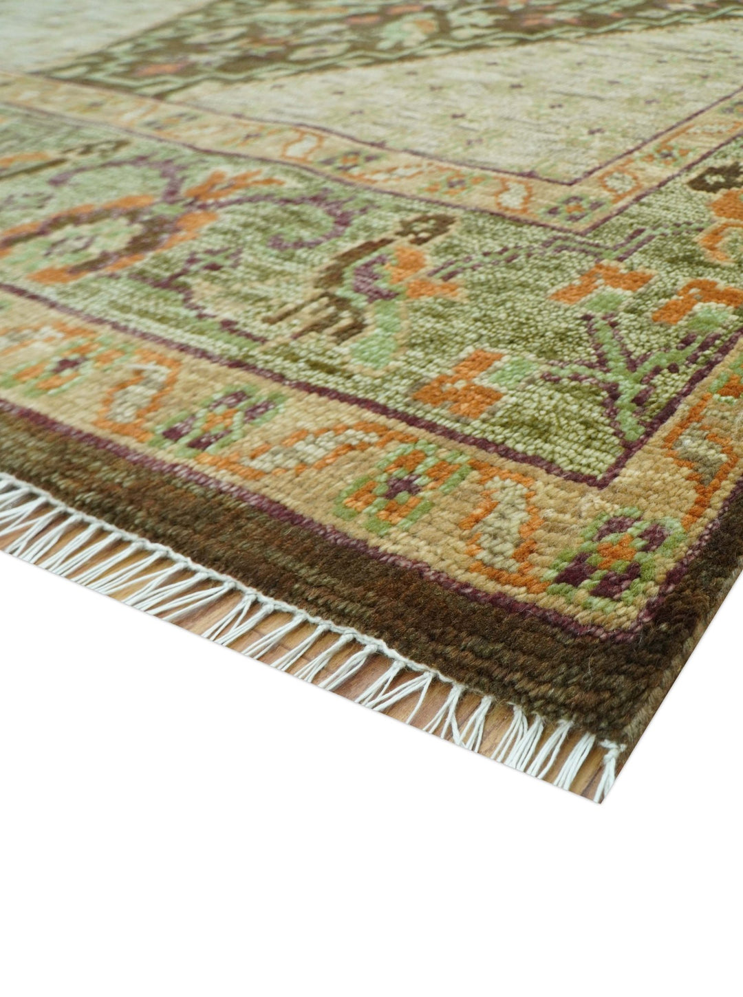 Custom Made Traditional Tribal Beige And Brown Hand Knotted wool area rug - The Rug Decor