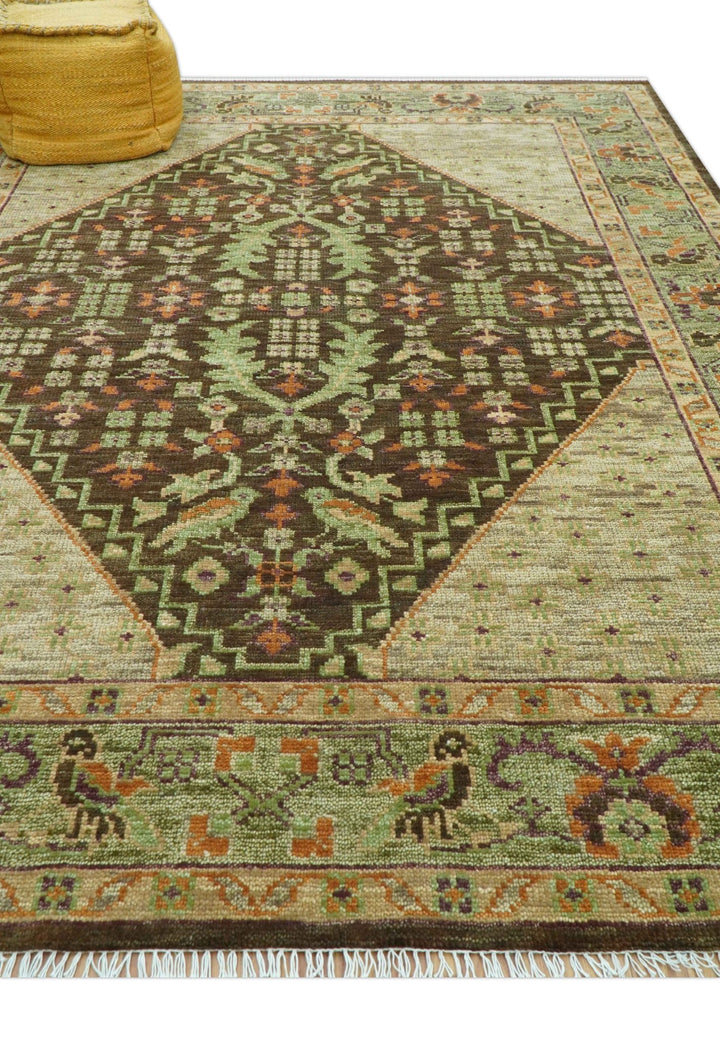 Custom Made Traditional Tribal Beige And Brown Hand Knotted wool area rug - The Rug Decor