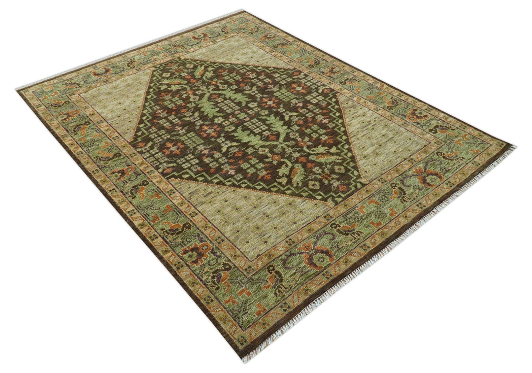 Custom Made Traditional Tribal Beige And Brown Hand Knotted wool area rug - The Rug Decor