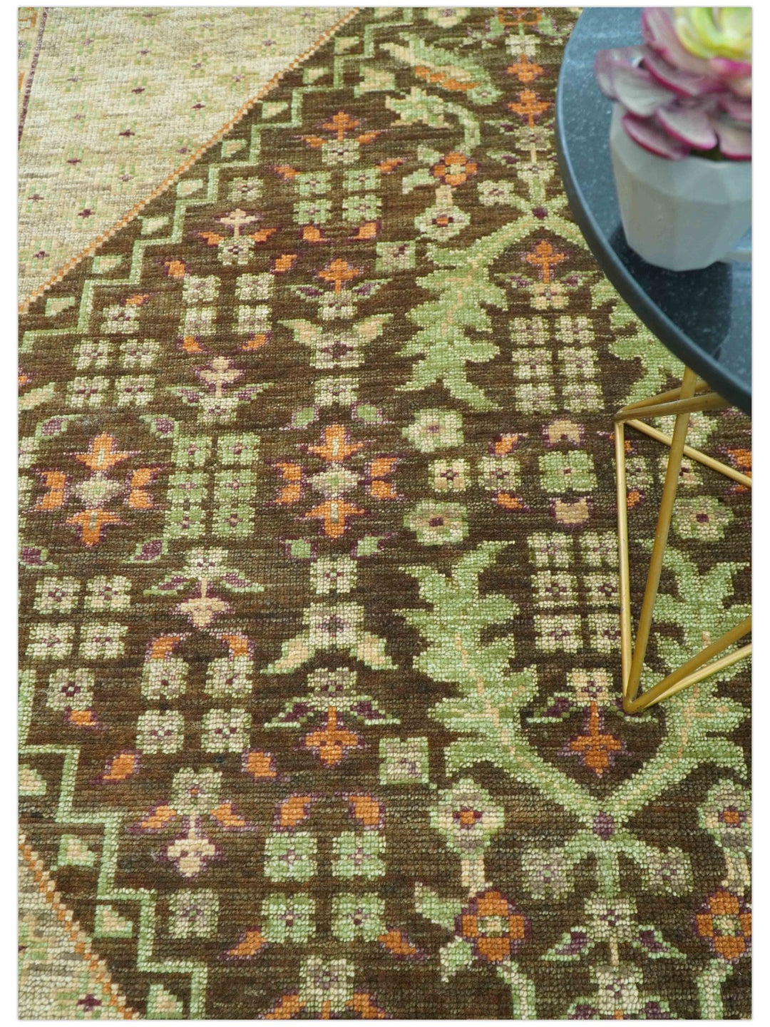 Custom Made Traditional Tribal Beige And Brown Hand Knotted wool area rug - The Rug Decor