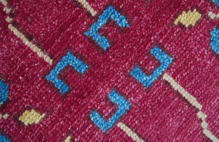 Custom Made Traditional Tribal Design Red And Blue Hand Knotted Wool Rug - The Rug Decor