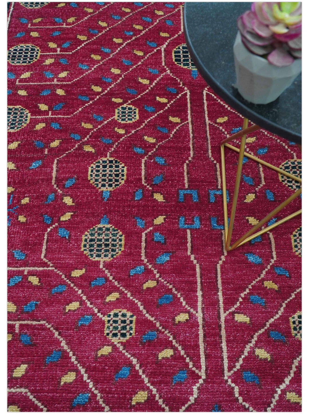 Custom Made Traditional Tribal Design Red And Blue Hand Knotted Wool Rug - The Rug Decor