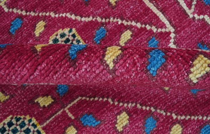 Custom Made Traditional Tribal Design Red And Blue Hand Knotted Wool Rug - The Rug Decor