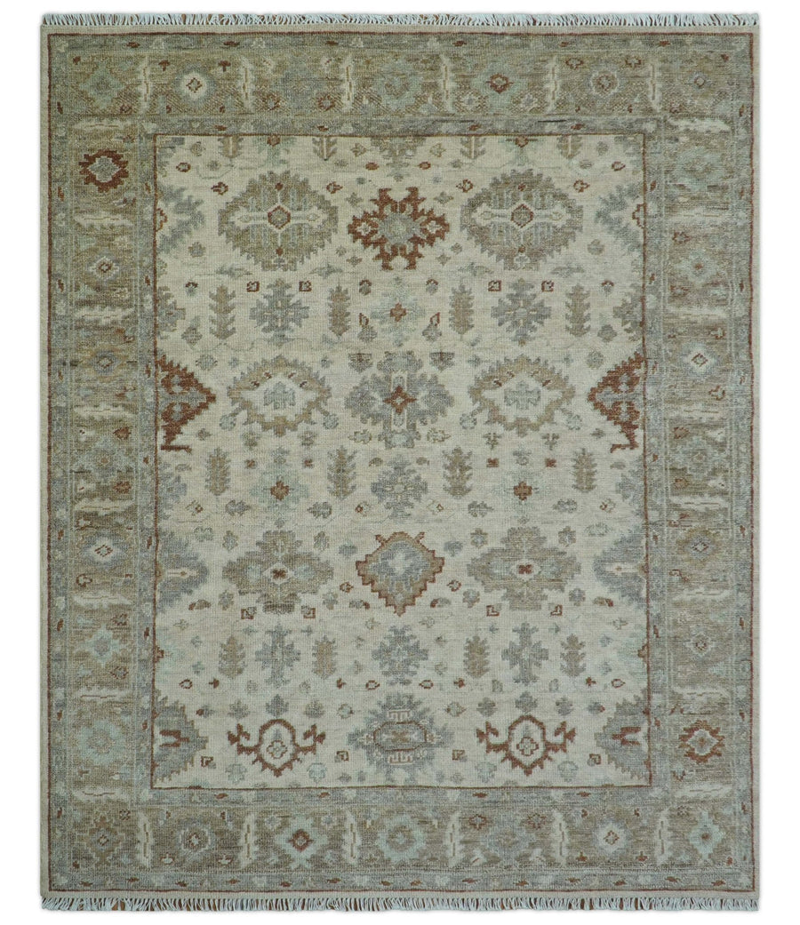 Custom Made Traditional Turkish Beige Hand knotted Wool Area Rug - The Rug Decor