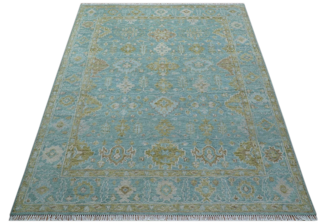 Custom Made Traditional Turkish Blue And Green Hand Knotted Wool Rug - The Rug Decor