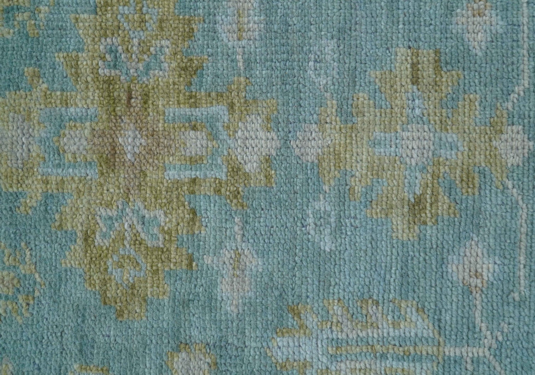 Custom Made Traditional Turkish Blue And Green Hand Knotted Wool Rug - The Rug Decor