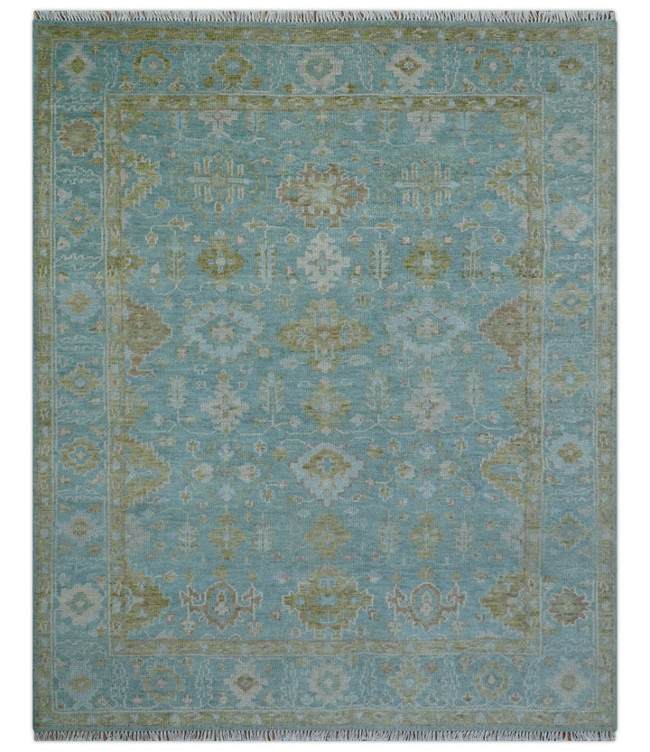 Custom Made Traditional Turkish Blue And Green Hand Knotted Wool Rug - The Rug Decor