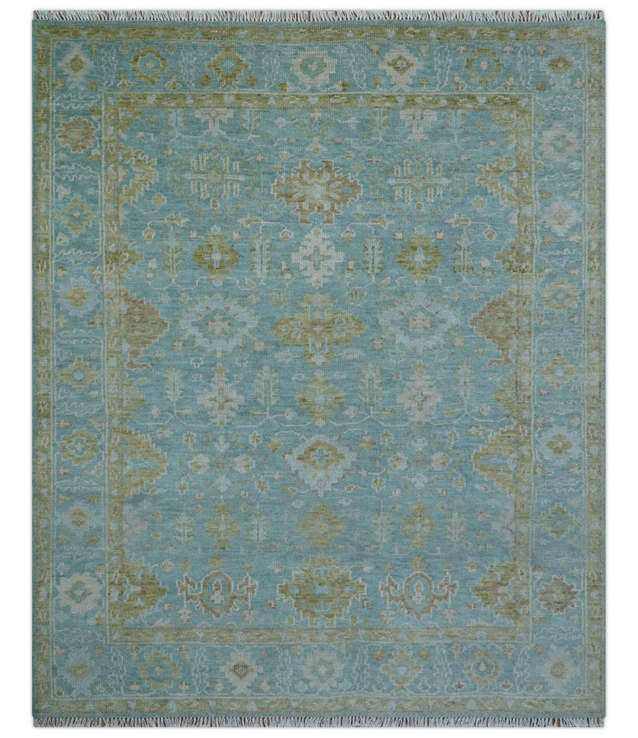 Custom Made Traditional Turkish Blue And Green Hand Knotted Wool Rug - The Rug Decor