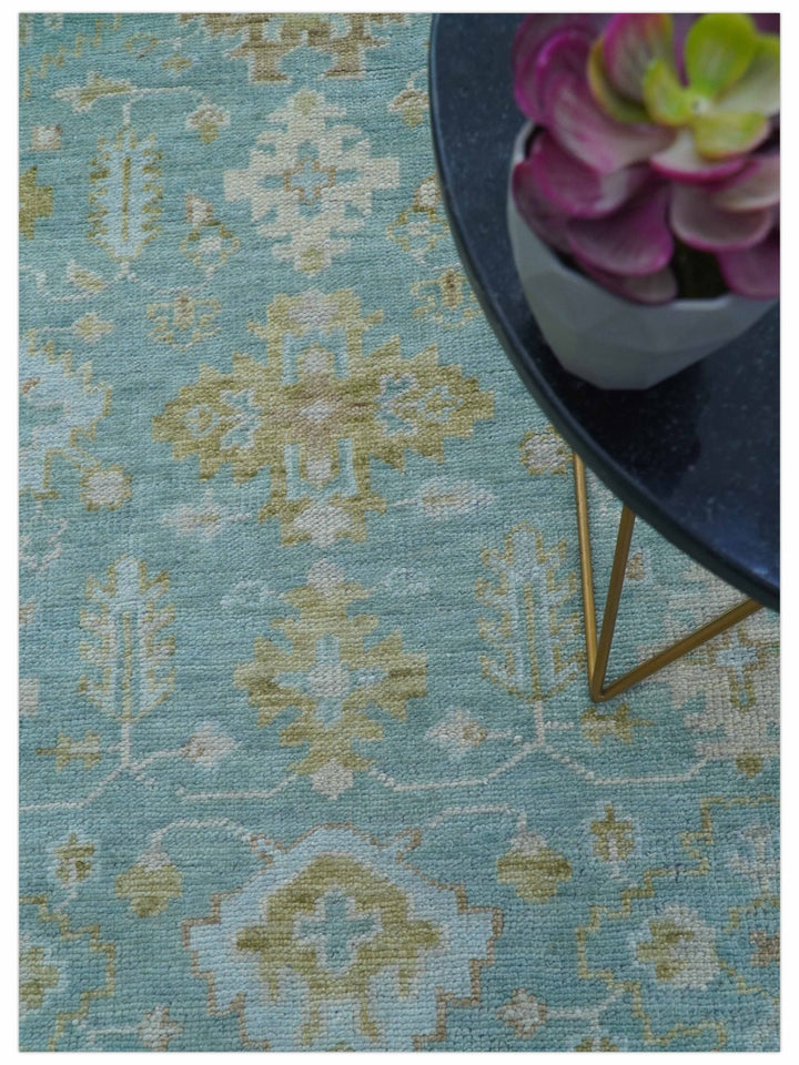 Custom Made Traditional Turkish Blue And Green Hand Knotted Wool Rug - The Rug Decor