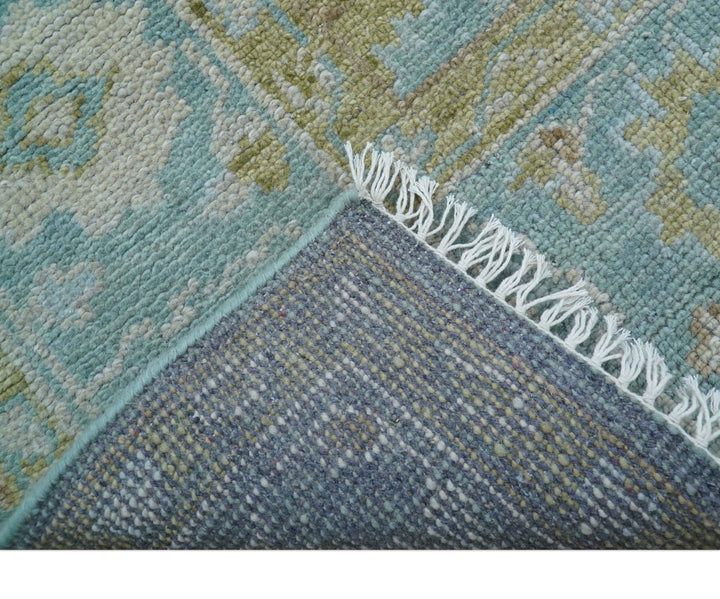 Custom Made Traditional Turkish Blue And Green Hand Knotted Wool Rug - The Rug Decor