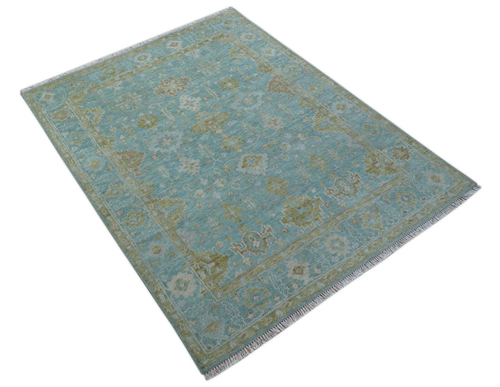 Custom Made Traditional Turkish Blue And Green Hand Knotted Wool Rug - The Rug Decor