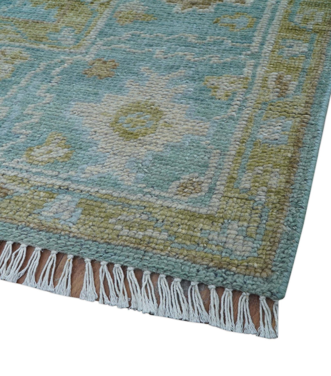Custom Made Traditional Turkish Blue And Green Hand Knotted Wool Rug - The Rug Decor