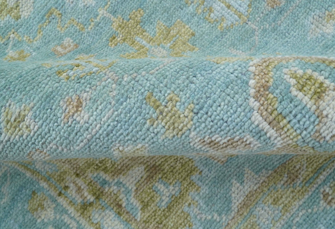 Custom Made Traditional Turkish Blue And Green Hand Knotted Wool Rug - The Rug Decor