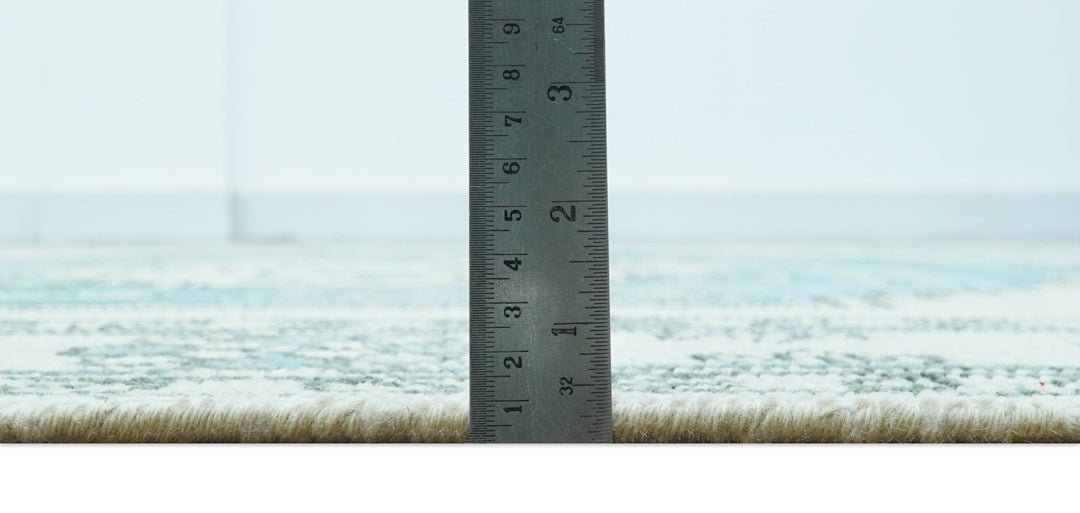 Custom Made Traditional Turkish Blue And Ivory Hand Knotted Wool Area Rug - The Rug Decor