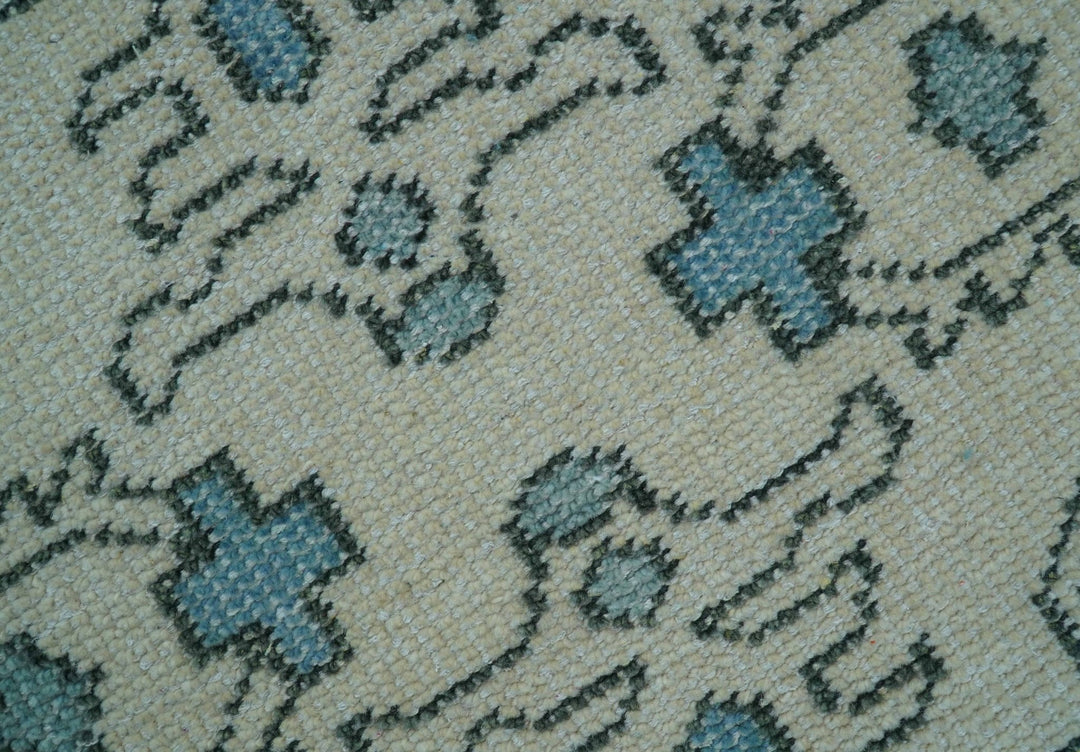 Custom Made Traditional Turkish Blue And Ivory Hand Knotted Wool Area Rug - The Rug Decor