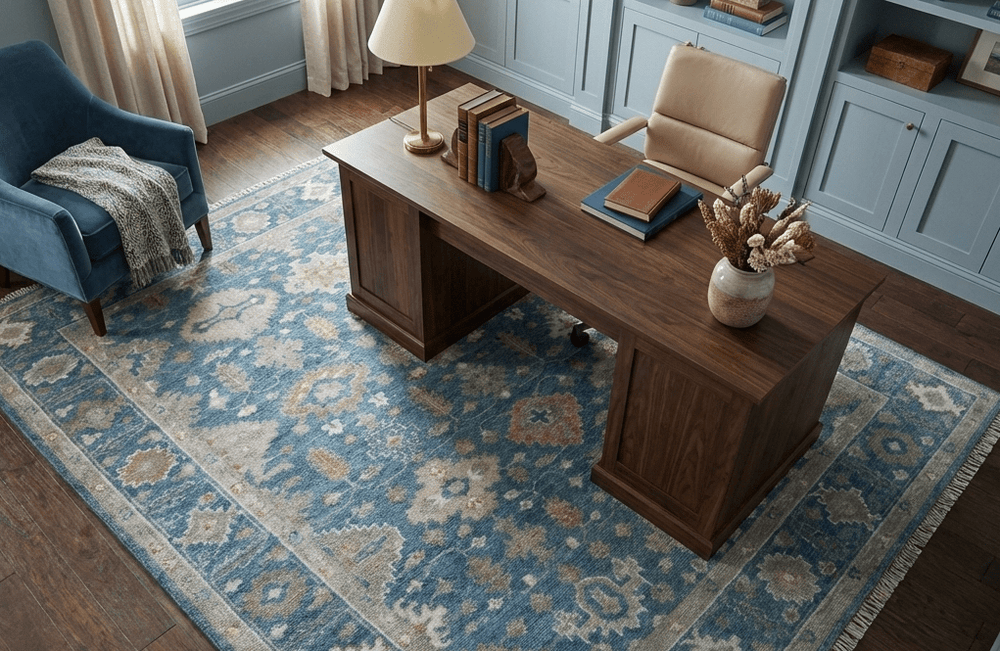 Custom Made Traditional Turkish Blue Hand knotted Wool Area Rug - The Rug Decor