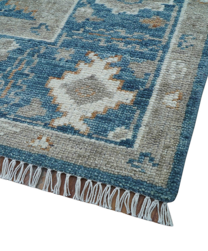 Custom Made Traditional Turkish Blue Hand knotted Wool Area Rug - The Rug Decor
