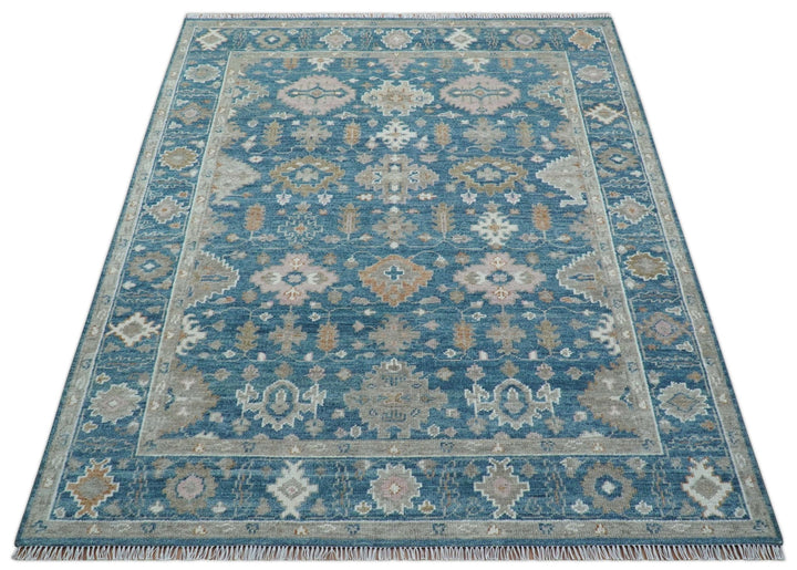 Custom Made Traditional Turkish Blue Hand knotted Wool Area Rug - The Rug Decor