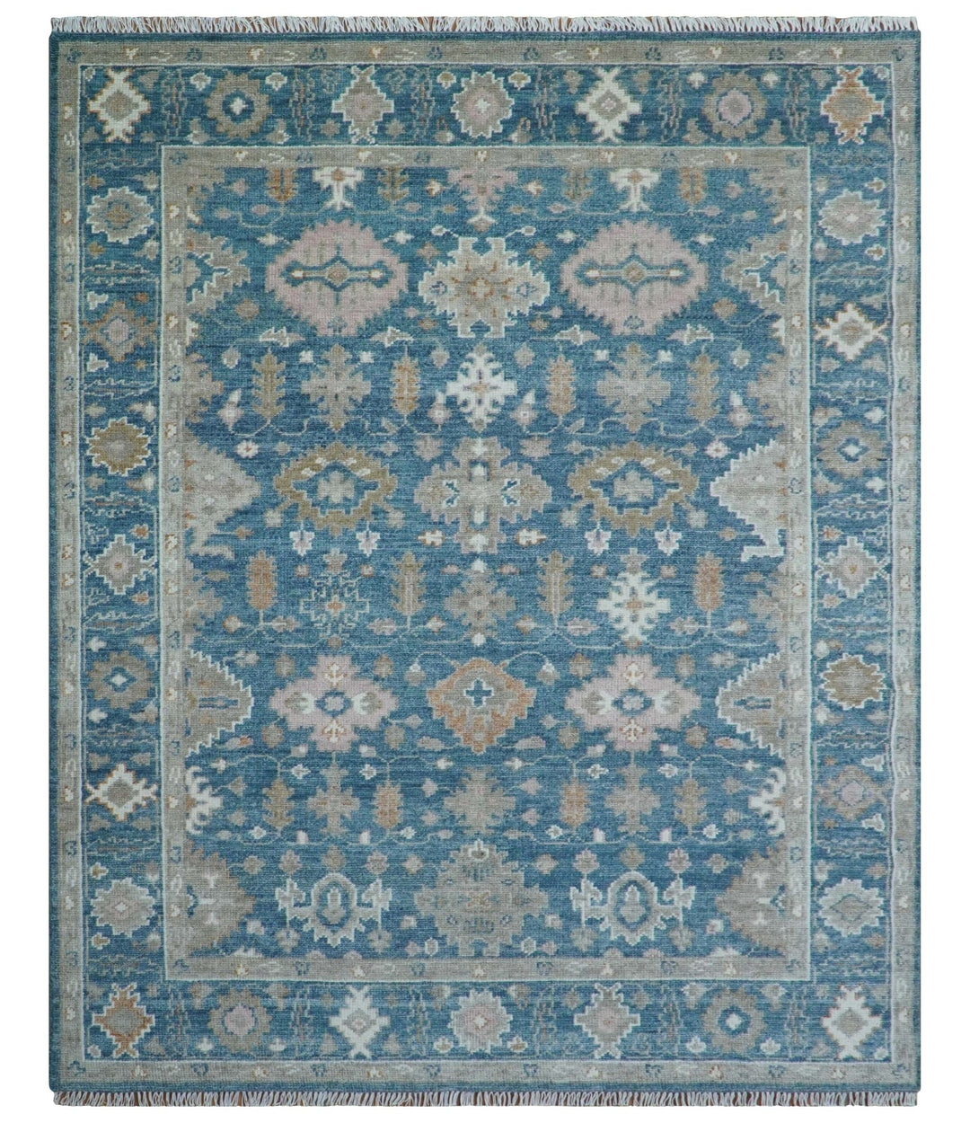 Custom Made Traditional Turkish Blue Hand knotted Wool Area Rug - The Rug Decor