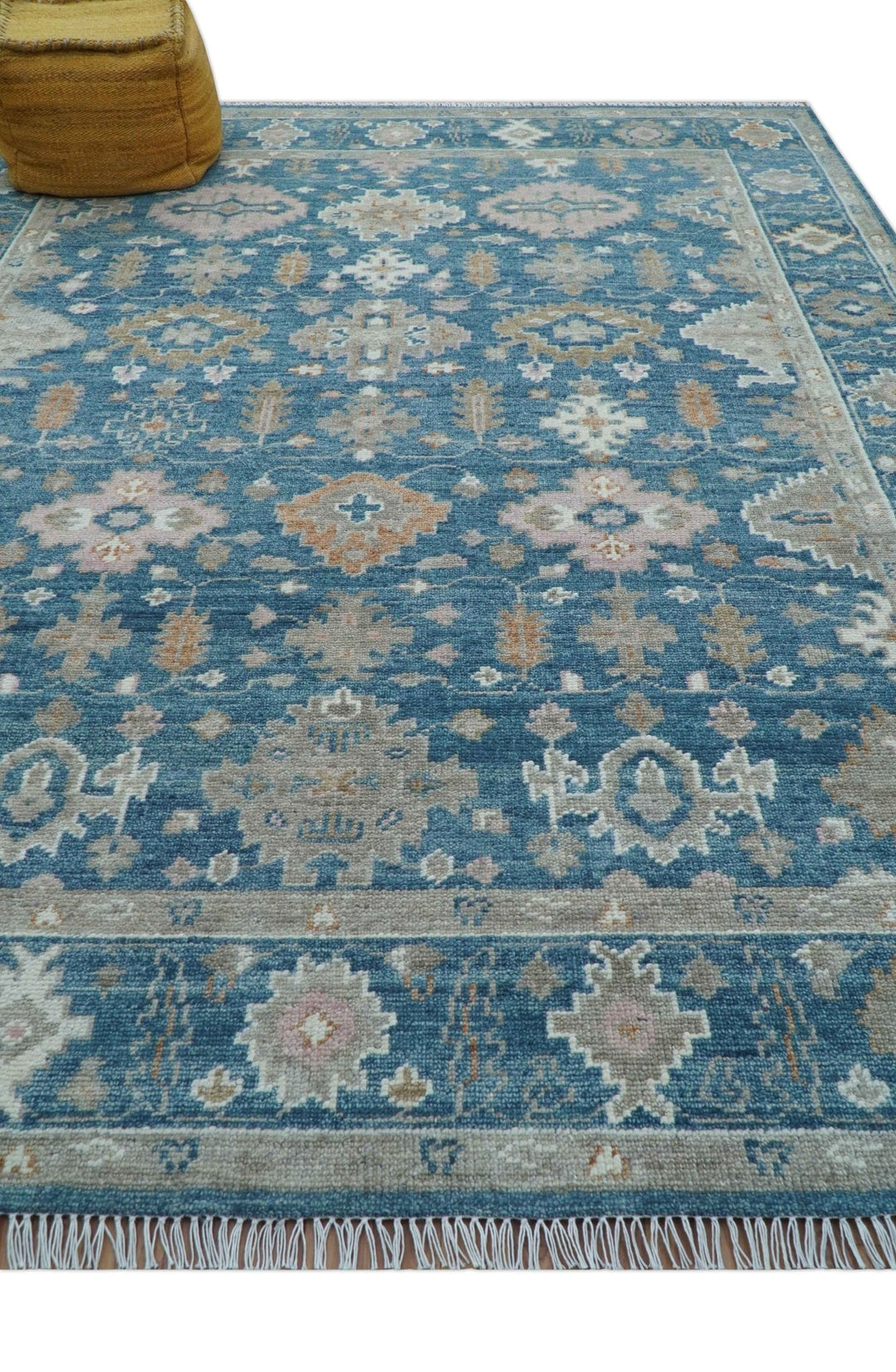 Custom Made Traditional Turkish Blue Hand knotted Wool Area Rug - The Rug Decor