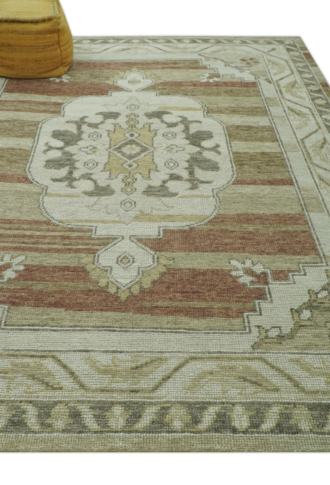 Custom Made Traditional Turkish Design Beige And Rust Hand knotted Wool Area Rug - The Rug Decor