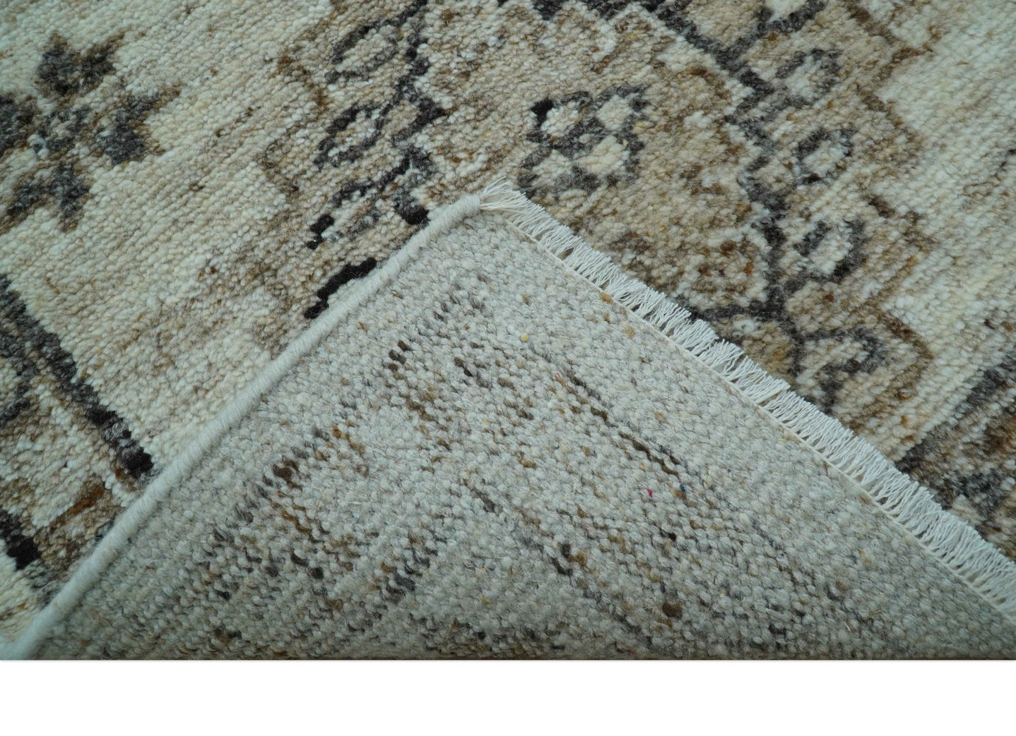 Custom Made Traditional Turkish Design Beige Hand Knotted Natural Wool Area Rug - The Rug Decor